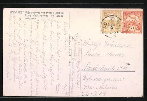 AK Budapest, Burg Vajdahunyad im Stadtwäldchen