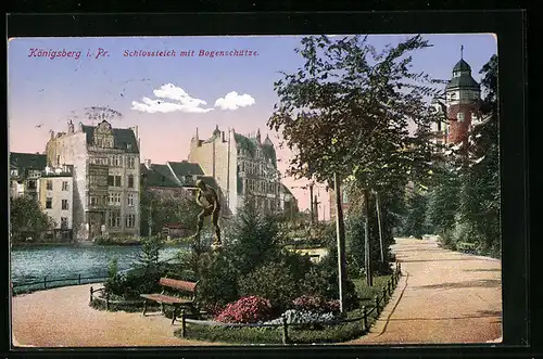 AK Königsberg, Schlossteich mit Bogenschütze