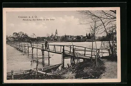 AK Crossen a. d. O., Mündung des Bober in die Oder