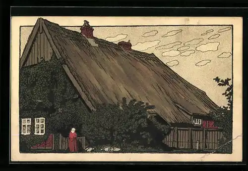 Steindruck-AK Bauernhaus in Schleswig-Holstein