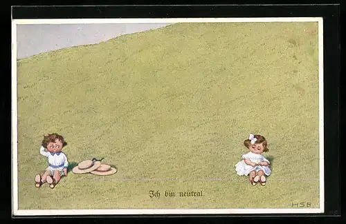 Künstler-AK H.S.B.: Ich bin neutral, schüchternes kleines Paar