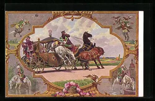 Künstler-AK Paul Hey: Münchhausen, Sprung durch eine Kutsche
