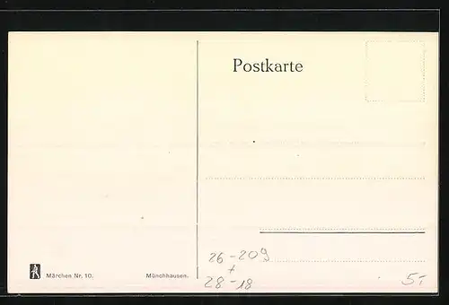 Künstler-AK Paul Hey: Münchhausen beim Sprung mit Pferd durch eine Kutsche