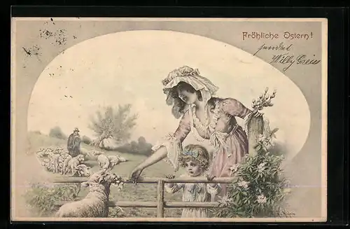 Künstler-AK Wichera: Maid und Mädchen und Lamm