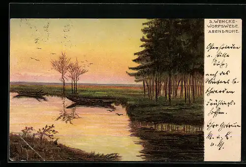 Künstler-AK Sophie Wencke: Worpswede, Abendruhe am Fluss