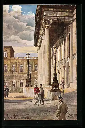 Künstler-AK Richard Wagner: München, Hoftheater mit Residenz