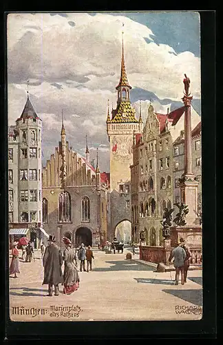 Künstler-AK Richard Wagner: München, Altes Rathaus am Marienplatz