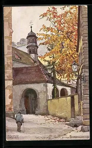 Künstler-AK Richard Wagner: Würzburg, Partie an der Burkharduskirche