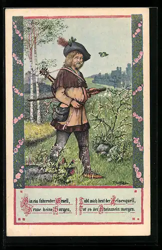 Künstler-AK T. Welzl: Ein fahrender Gesell