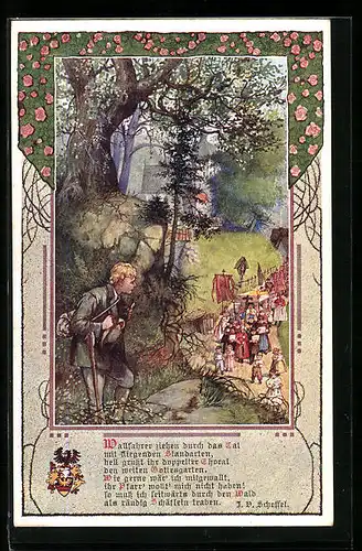 Künstler-AK T. Welzl: Wanderer beobachtet Wallfahrer