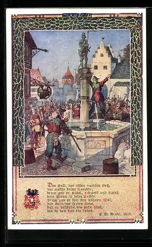 Künstler-AK T. Welzl: Menschenmenge am Brunnen