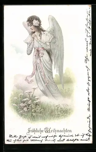 Künstler-AK Wichera: Betender Engel, Weihnachtsgruss