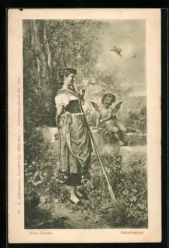 Künstler-AK Hans Zatzka: Amor überbringt schöner Bäuerin Geheimpost