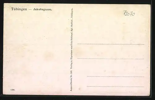 Künstler-AK J. Marschall: Tübingen, Jakobsgasse, Strassenansicht mit Kutsche