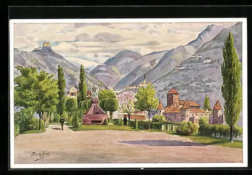 Künstler-AK J. Marschall: Bozen, König Laurin-Denkmal gegen die Sarner Scharte