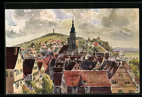 Künstler-AK J. Marschall: Tübingen, Blick vom Schloss auf den Ort