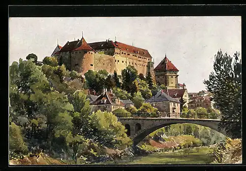 Künstler-AK J. Marschall: Tübingen, Burg Hohentübingen
