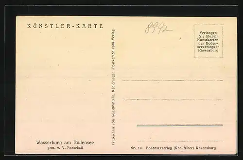 Künstler-AK J. Marschall: Wasserburg am Bodensee, Ortsansicht gegen die Alpen