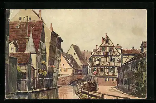 Künstler-AK Alt-Ulm a. D., Partie an der Blau