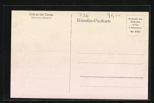 Künstler-AK J. Marschall: Ulm an der Donau, Blick von der Donau zum Dom