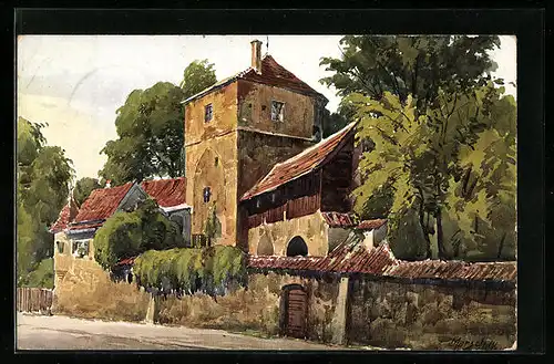 Künstler-AK J. Marschall: Augsburg, Am Jakoberwall