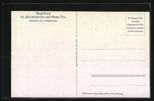 Künstler-AK J. Marschall: Augsburg, St. Ulrichskirche und Rotes Tor