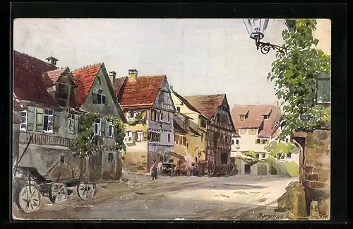 Künstler-AK Tübingen, Jakobsgasse, Strassenansicht mit Kutsche