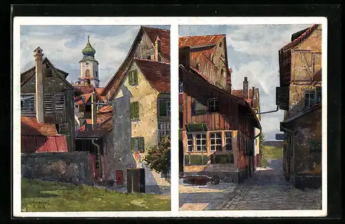 Künstler-AK J. Marschall: Lindau im Bodensee, Strassenpartie Gerberschänzle