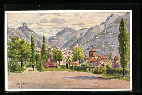 Künstler-AK J. Marschall: Bozen, König Laurin-Denkmal gegen die Sarner Scharte