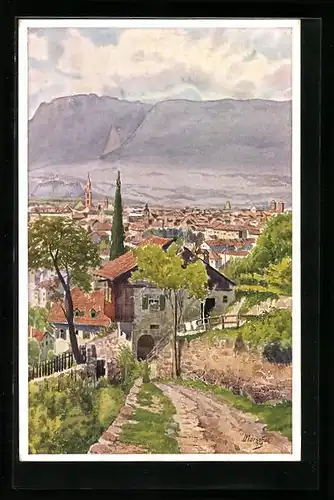 Künstler-AK J. Marschall: Bozen, Stadtansicht gegen die Mendel