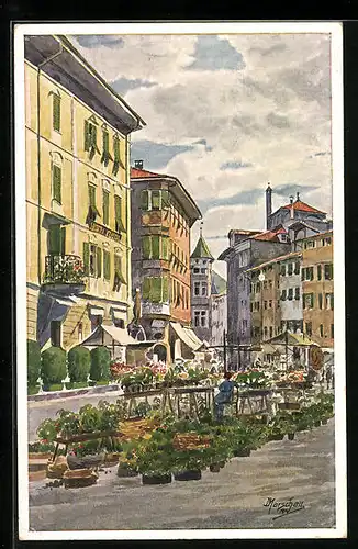 Künstler-AK J. Marschall: Bozen, Am Obstmarkt