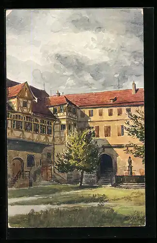 Künstler-AK J. Marschall: Tübingen, Blick auf den Schlosshof