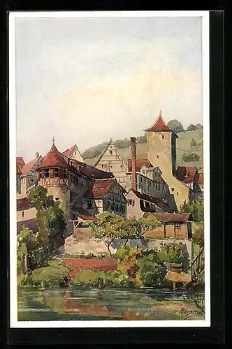 Künstler-AK J. Marschall: Schwäbisch-Hall, beim Weiler Tor