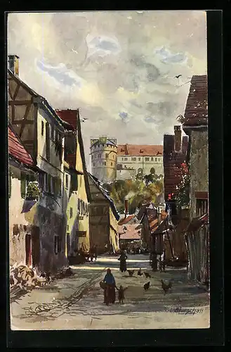 Künstler-AK Tübingen, Blick in die Salzstadelgasse