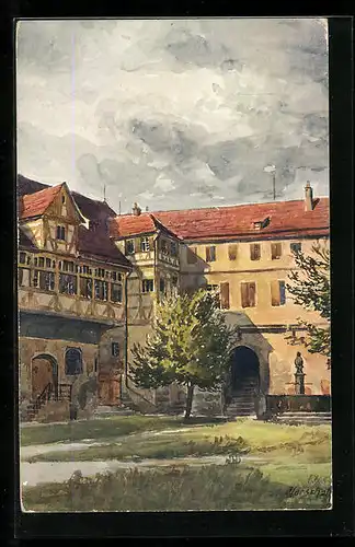 Künstler-AK J. Marschall: Tübingen, Blick auf den Schlosshof