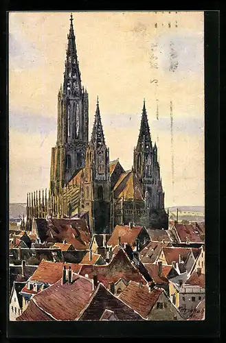 Künstler-AK J. Marschall: Ulm a. D., Münster von Osten betrachtet