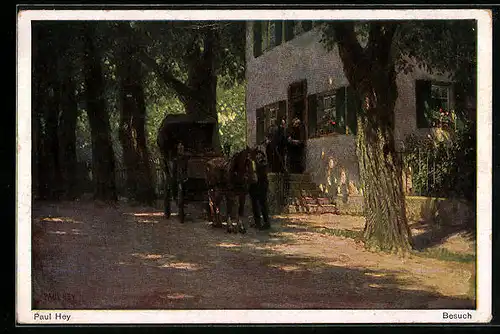 Künstler-AK Paul Hey: Besuch vor einem Haus