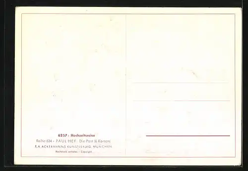 Künstler-AK Paul Hey: Die Post, Hochzeitsreise