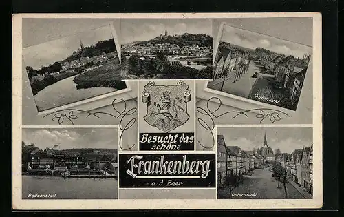 AK Frankenberg a. d. Eder, Ortsansicht, Untermarkt, Badeanstalt