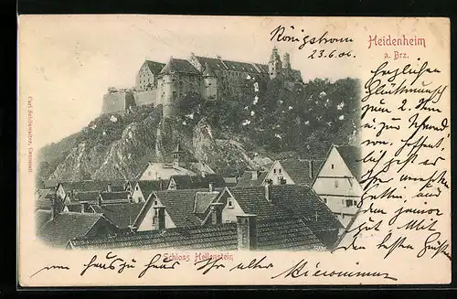 Relief-AK Heidenheim a. Brz., Schloss Hellenstein mit Ortsansicht
