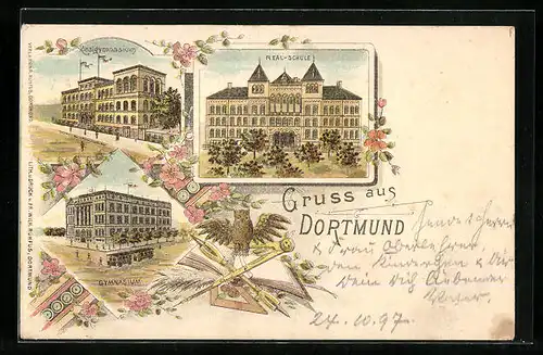 Lithographie Dortmund, Real-Schule, Realgymnasium, Gymnasium