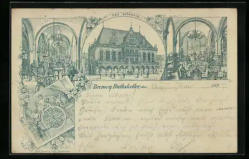 Lithographie Bremen, Verschiedene Ansichten des Rathauses