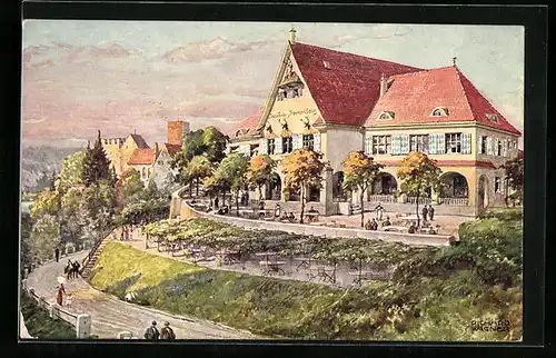Künstler-AK Grünwald, Restaurant Zur Römerschanze