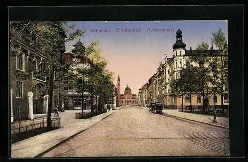 AK München, Friedrichstrasse (Kaiserplatz) mit Kirche