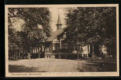 AK Bremen, Gasthaus Weserlust, Osterdeich-Promenade, mit Garten