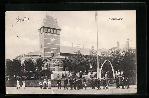 AK Vegesack, Gasthaus Strandlust mit Strasse und Passanten