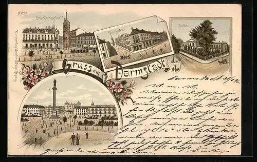 Lithographie Darmstadt, Ernst Ludwigsplatz, Saalbau
