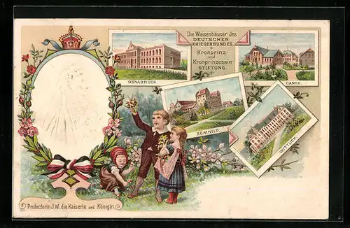 Lithographie Osnabrück, Waisenhäuser des deutschen Kriegerbundes, Kaiserin Auguste Viktoria