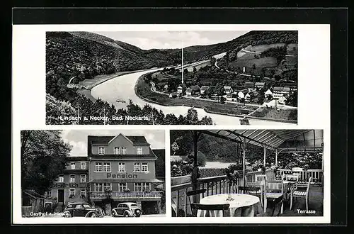 AK Lindach a. Neckar, Gasthof-Pension z. Hirsch, Terrasse