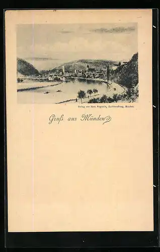 AK Hann. Münden, Panoramablick auf Fluss und Ort
